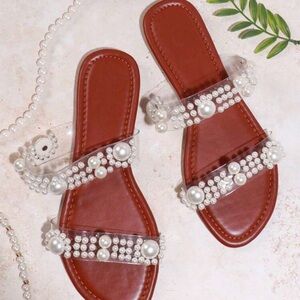 Pearl Beaded Womens Flat Sandals